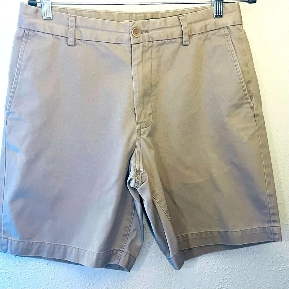 Banana Republic Preppy Cotton Casual Chino Shorts Mens 33 Beige Flat Front
